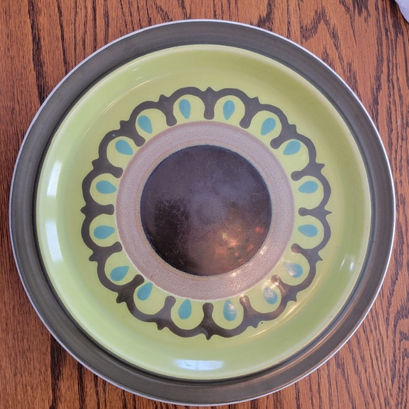 Vintage Electra Decorative Stoneware Plate Green - Brown Boho Design - Picture 5 of 14